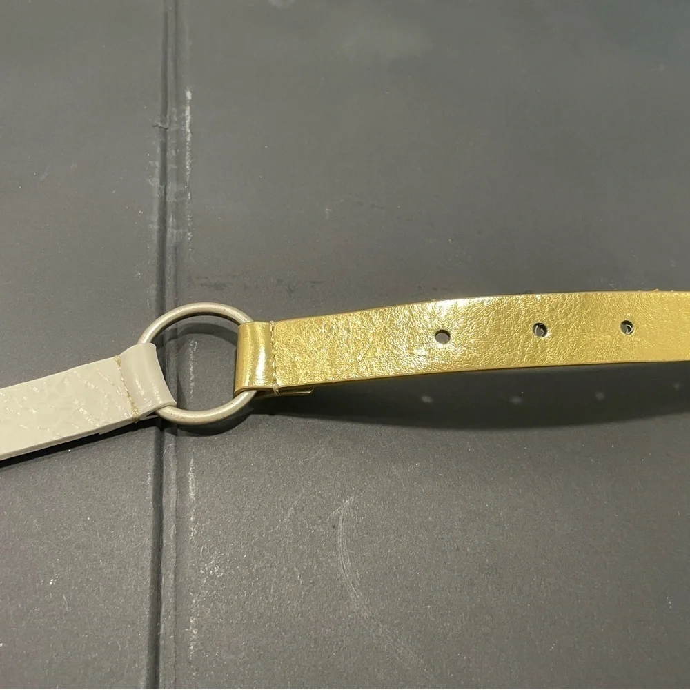 Martina Mori Leather White & Gold D Ring Belt Made In Italy Silver Buckle Chic!